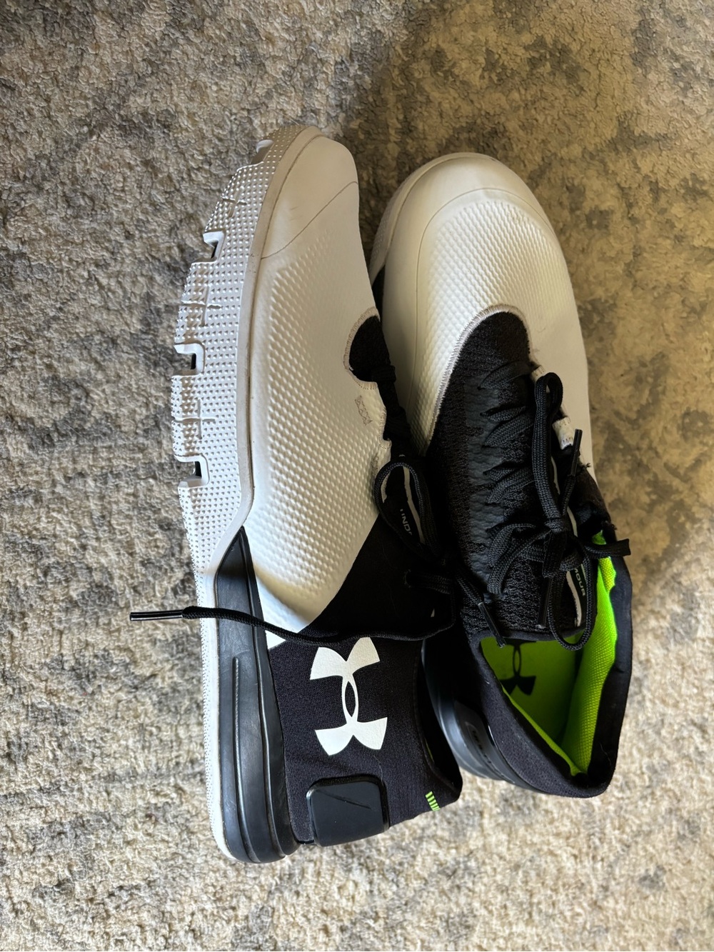 Under Armour Black and White Sneakers with Neon Green Insole